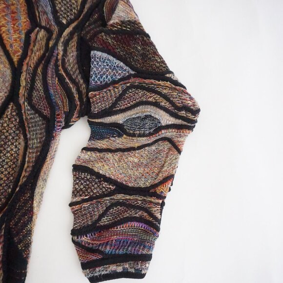VTG Tundra Canada Multicolor Textured Knit Sweater Abstract Coogi Style Large - Picture 5 of 10